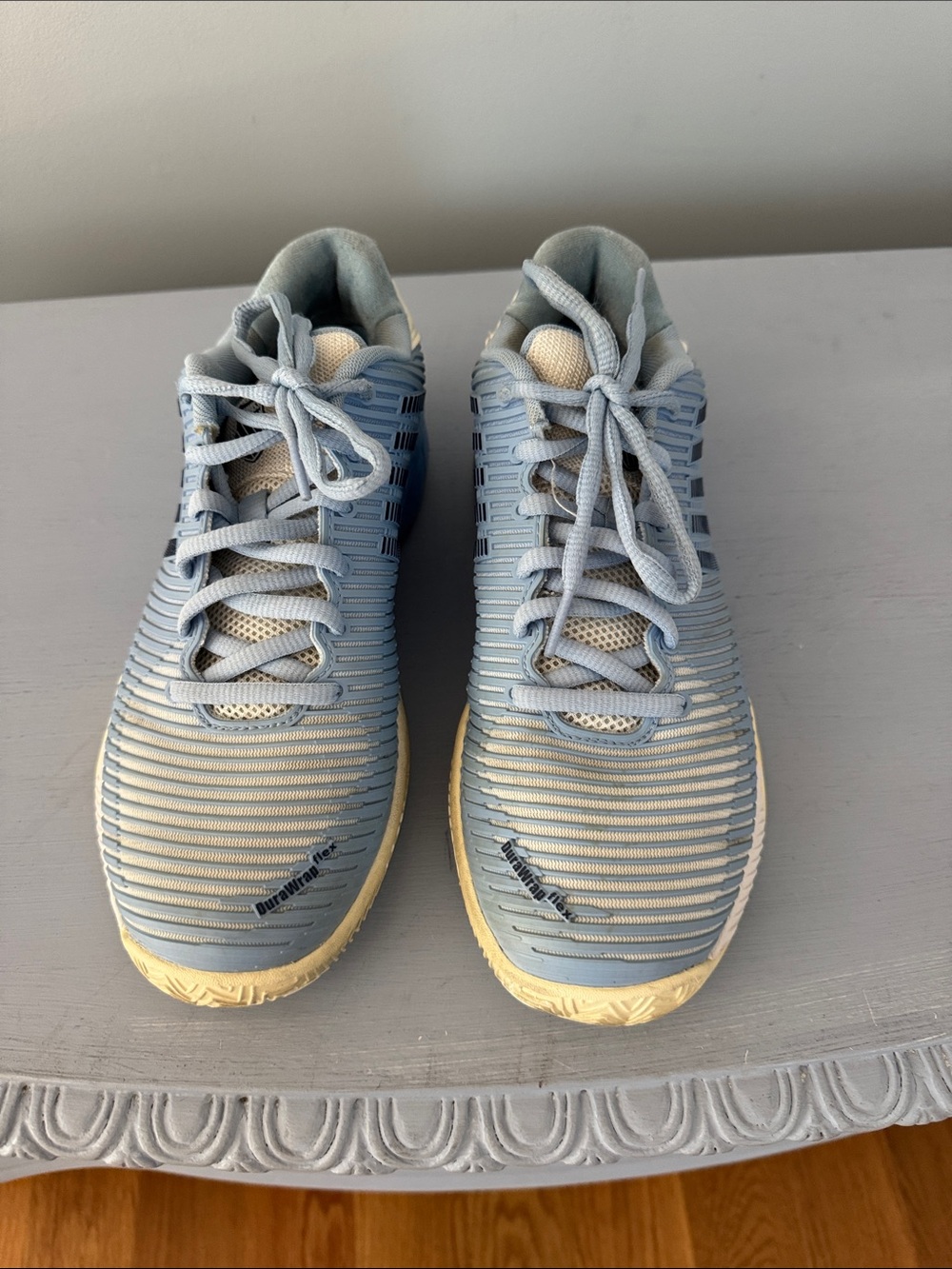 Light Blue Clay Court Tennis Shoes with Off-White Soles